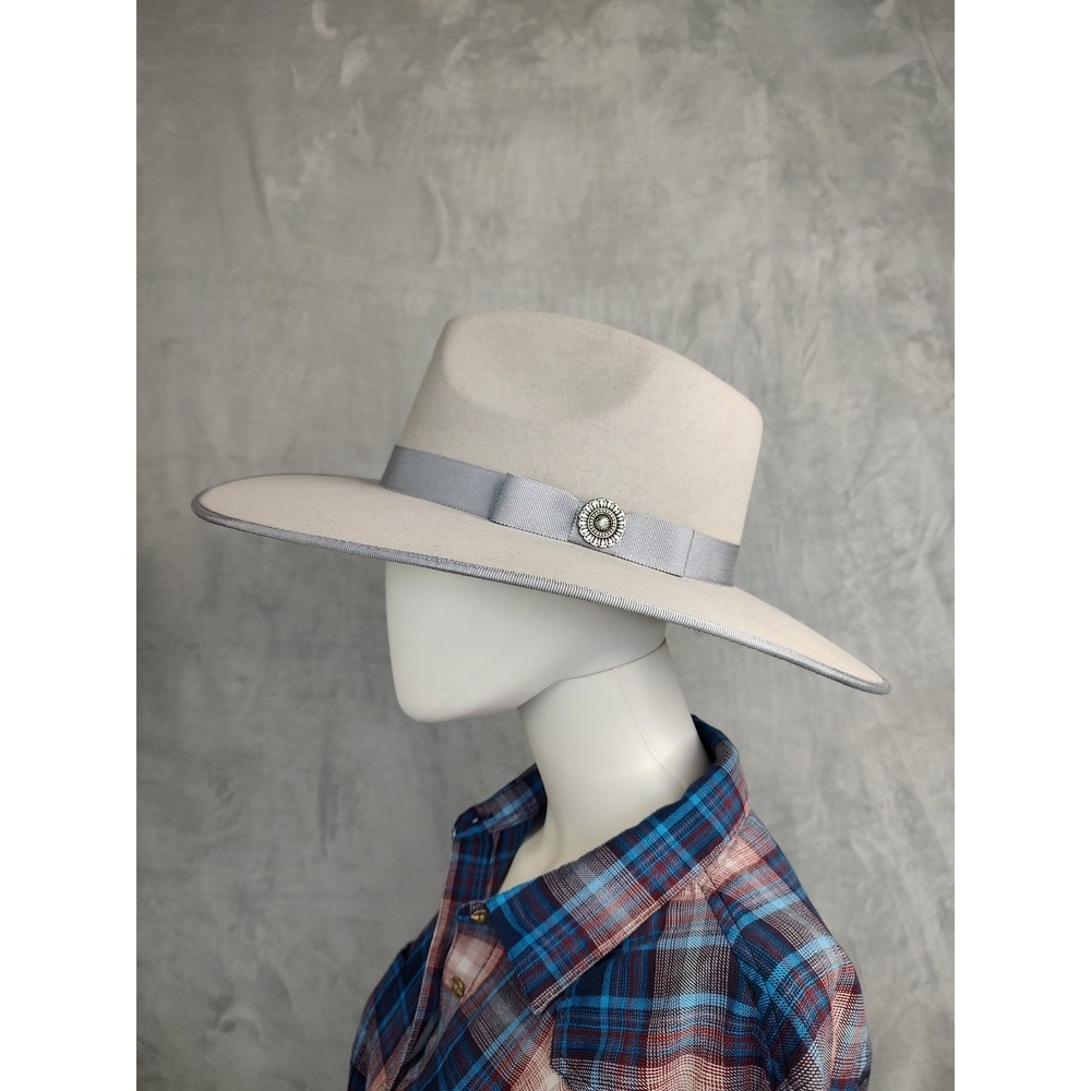 Dallas Hats Pinch Front FGR Gray 100%‎ Wool Wide Brim Fedora Hat Large USA Made